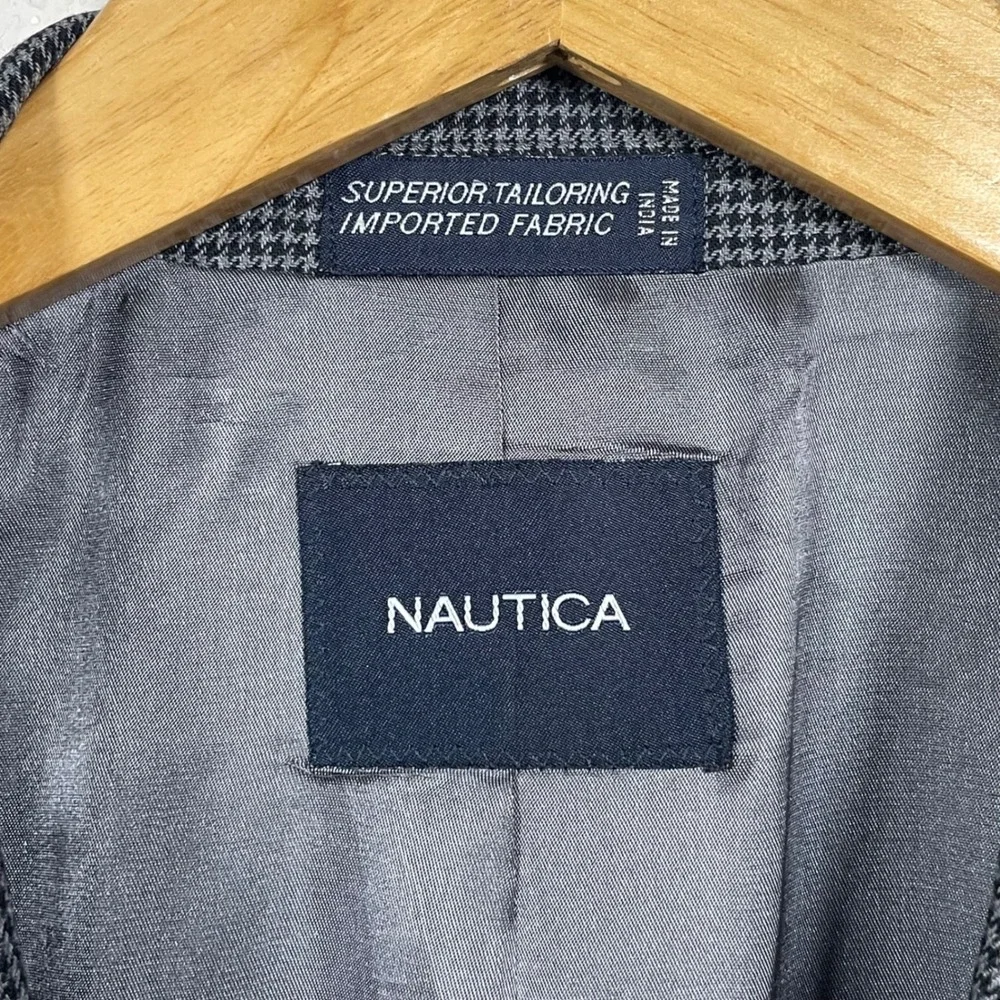 Nautica Blazer Mens 48L Gray Preppy Dark Academia Wool Houndstooth Sport Coat